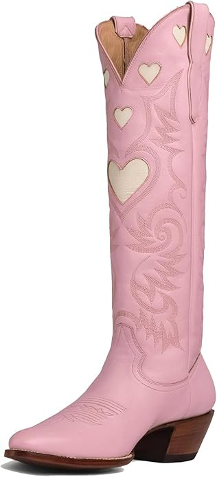 Alsoloveu Embroidered Cowboy Boots Women Heart pattern Knee High Cowgirl Boot Chunky Heel Pull On... | Amazon (US)