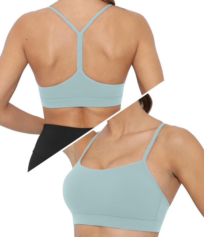 Sports Bra for Women Low Impact Racerback Workout Bras Sexy Thin Straps Yoga Sport Bras with Remo... | Amazon (US)