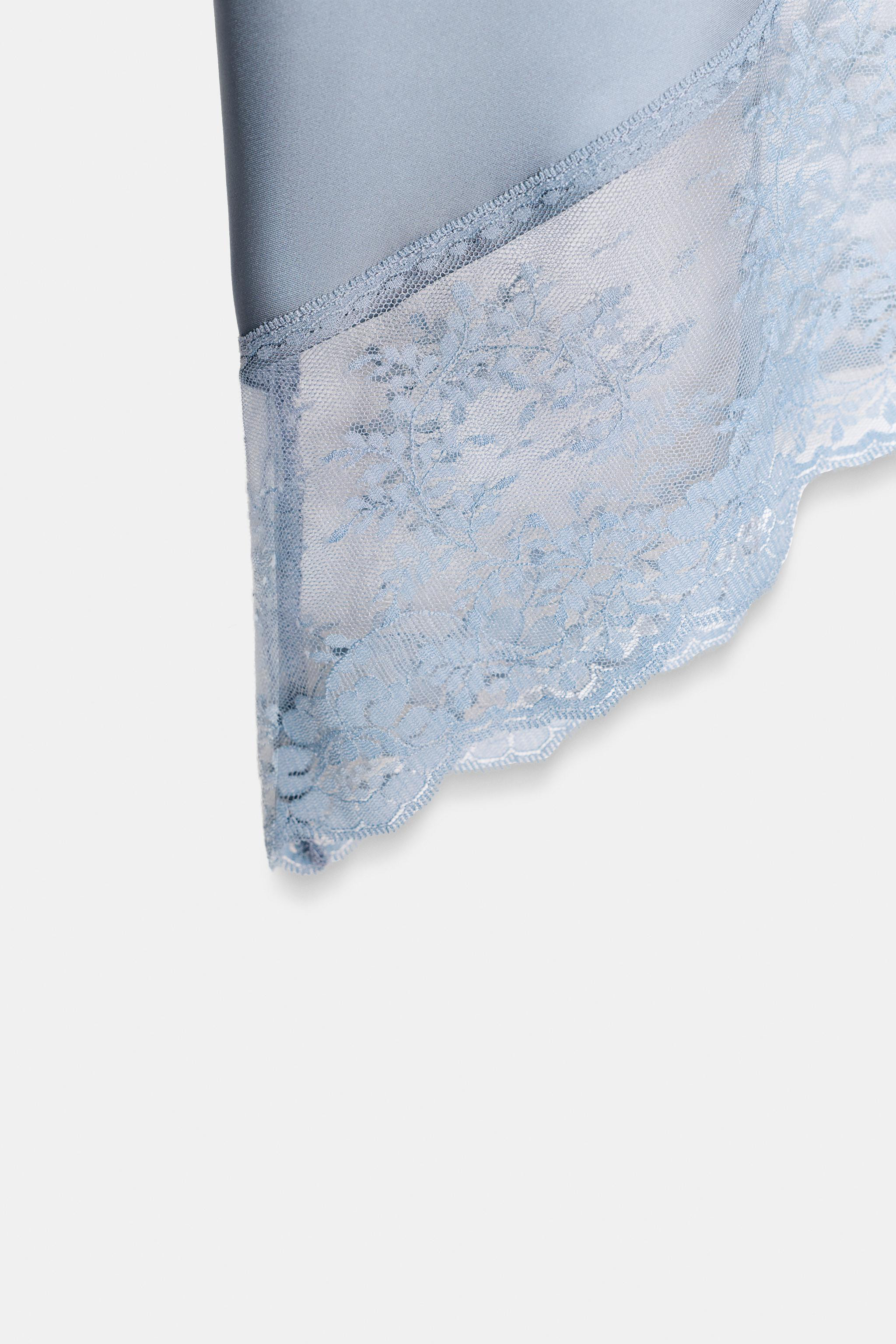 SATIN EFFECT MIDI SKIRT WITH ASYMMETRIC HEM AND LACE | Zara US