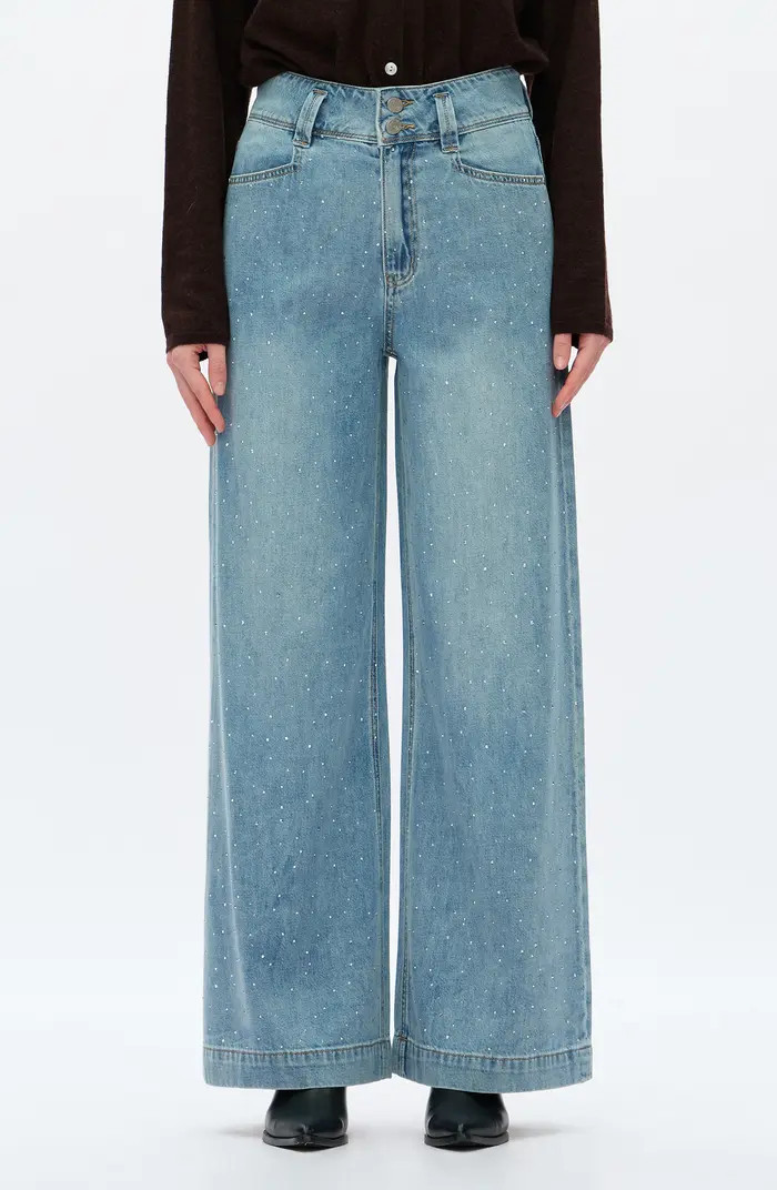 Ultra Rhinestone High Waist Wide Leg Jeans | Nordstrom