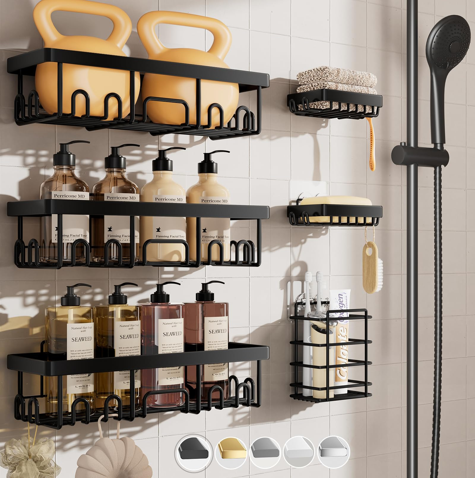 Veken Stainless Steel Shower Caddy 6-Pack, No Drilling & Rustproof, Waterproof Adhesive Shelves R... | Amazon (US)