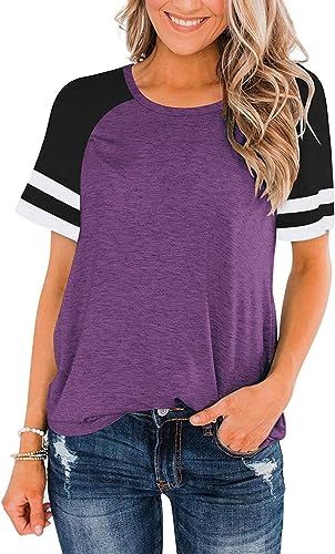 Chvity Women's Short Raglan Sleeve T-Shirts Basic Color Block Workout Top Casual Tunic Tops Athle... | Amazon (US)