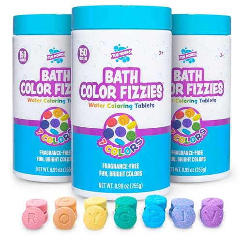 Tub Works® Bath Color Fizzies®, 150 Count, 3 Pack | Nontoxic & Fragrance-Free | Color Bath Drops Create Fun Bath Colors | Bath Color Tablets in 7 Colors for Variety | Bath Bombs for Kids Bath | Amazon (US)