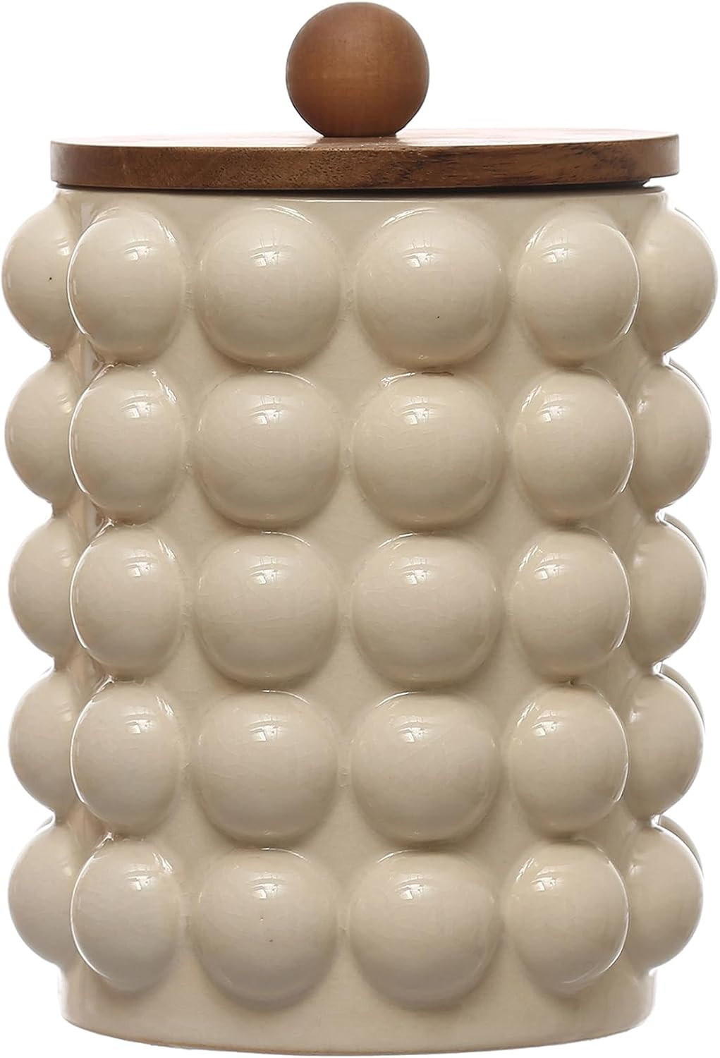 Creative Co-Op 5.75 Inches Round Stoneware Canister with Raised Dots and Acacia Wood Lid, White a... | Amazon (US)