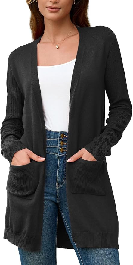 BB&KK Women's Cardigan Sweaters Ribbed Long Sleeve Open Front Knit Casual Fall Outwear Duster wit... | Amazon (US)