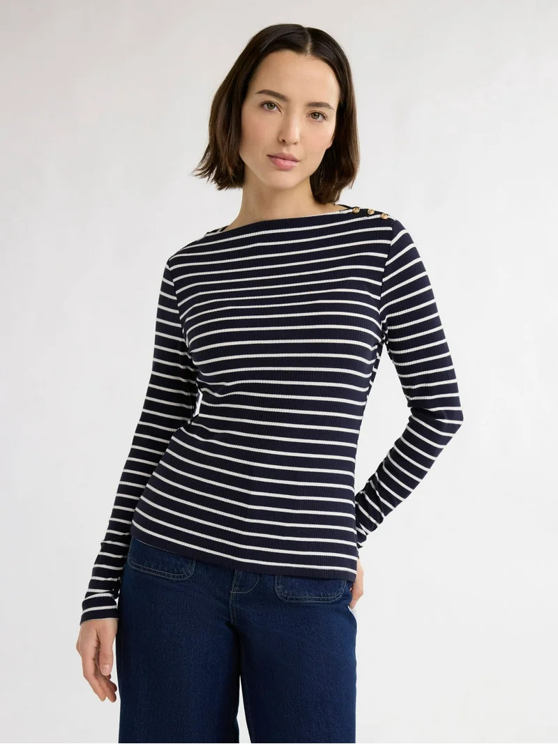Free Assembly Women’s and Women's Plus Boatneck Top with Long Sleeves, Sizes XS-4X | Walmart (US)