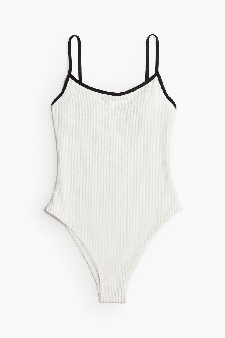 Padded-cup High-leg swimsuit - White/Black - Ladies | H&M GB | H&M (UK, MY, IN, SG, PH, TW, HK)