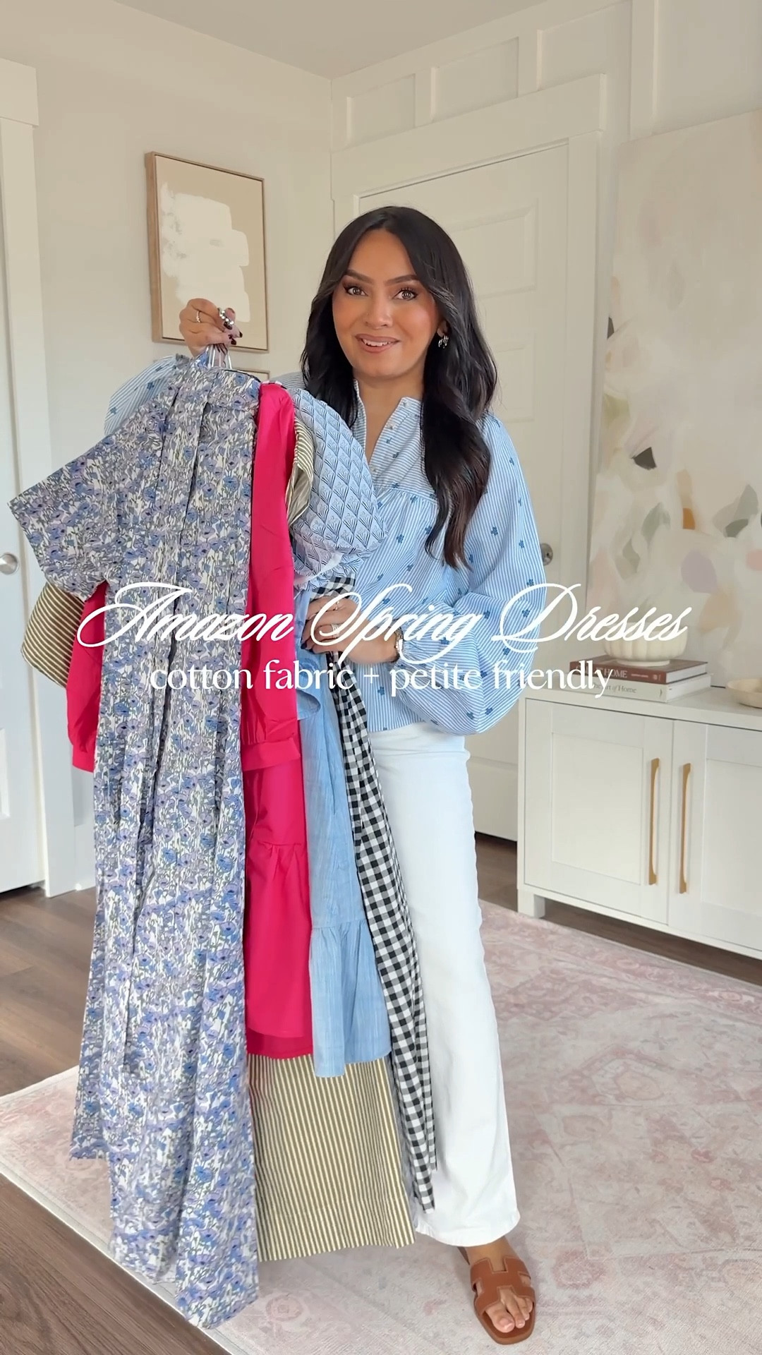 New Amazon Spring Dresses!
For reference: I’m 5’0, 32b bra size, and 2/26 in bottoms, pear shaped. 
*Everything I share is unaltered! TTS means true to size. Between size 5-6.5 in shoes
All dresses size small TTS 
Gold heels size 5 TTS 
Blue top size small TTS 
White jeans size 2 petite TTS




#LTKootd #LTKgrwm #LTKPetite