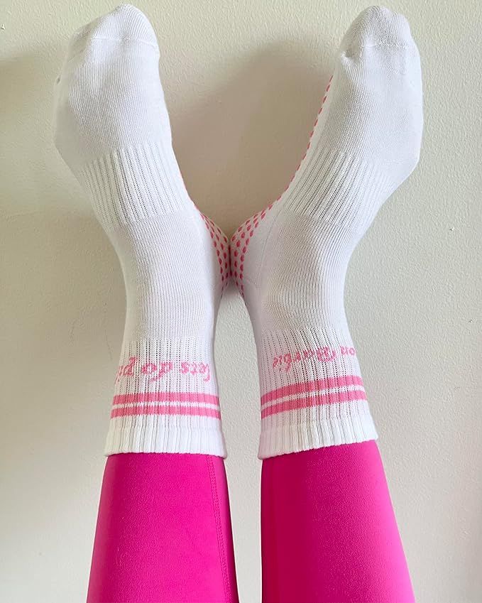 Barbie pink and white Pilates crew grip socks | Amazon (US)