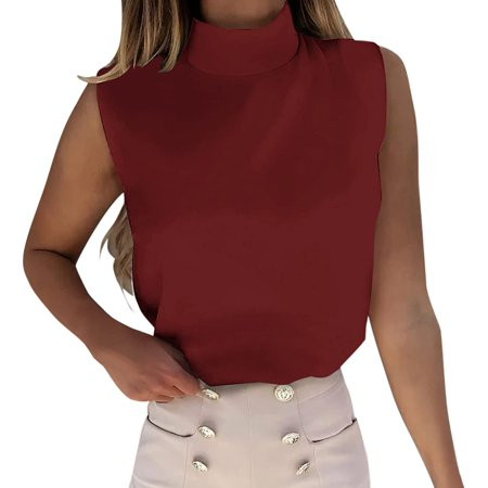 White Tank Tops Women Cropped Womens Casual Quicksand Printing Turtleneck Sleeveless Tank Black Sati | Walmart (US)