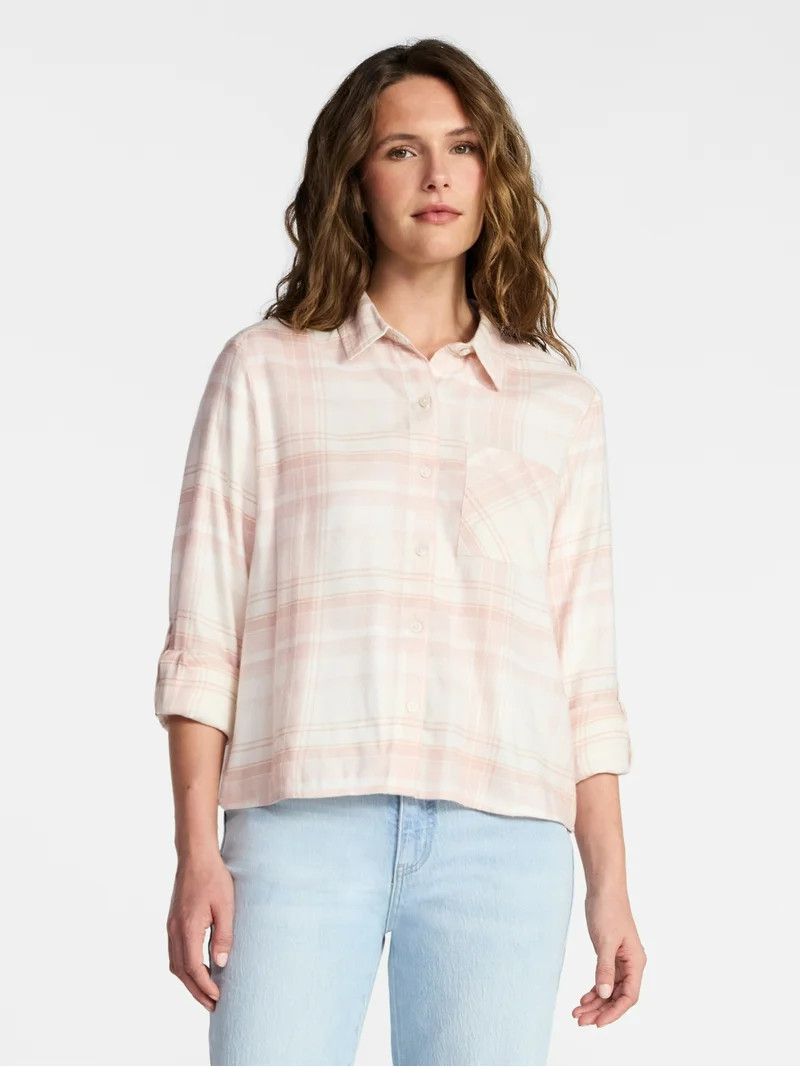 Time and Tru Women's Cropped Flannel Shirt, Sizes XS-XXXL | Walmart (US)