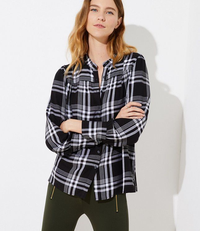 Plaid Puff Shoulder Blouse | LOFT | LOFT