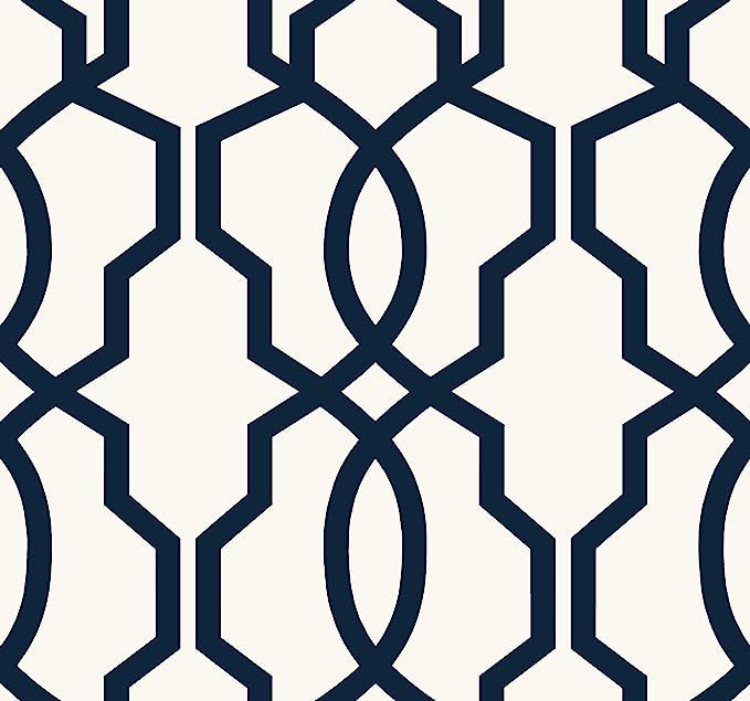 York Wallcoverings GE3664 Ashford Geometrics Hourglass Trellis Wallpaper, Navy Blue/White | Amazon (US)