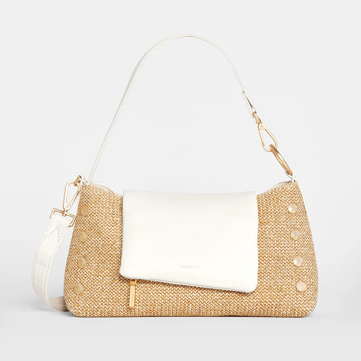 VIP Satchel | Shell White Raffia/Brushed Gold Shell 840220513580 | Hammitt (US)