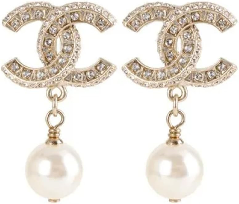 Crystal Pearl Drop Earrings, Gold Design with Rhinestones, Classic Dangle Style | Amazon (US)