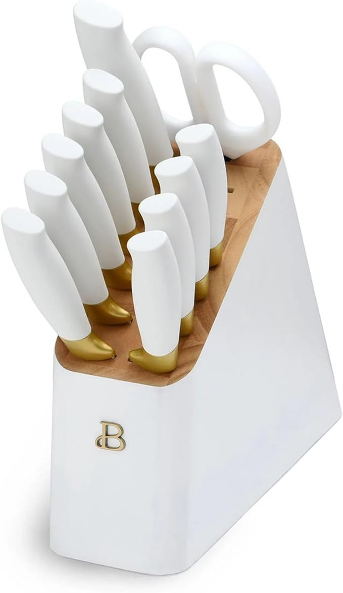 12 Piece Beautiful Knife Block Set with Soft-Grip Ergonomic Handles White and Gold by Drew Barrym... | Amazon (US)