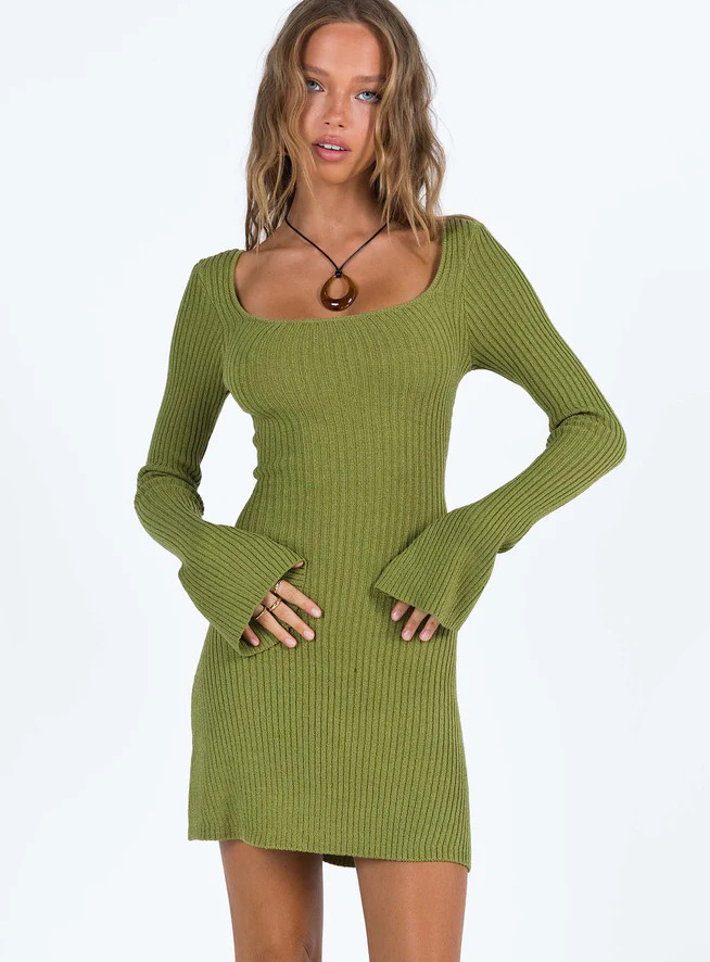 Brownhall Long Sleeve Mini Dress Green | Princess Polly US