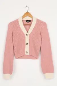 Little Bit of Sweetener Pink and Cream Cropped Cardigan Sweater | Lulus (US)