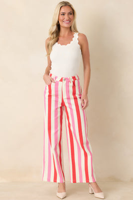 Making It Bright Pink Multi Striped Wide Leg Pants S / Pink | Red Dress