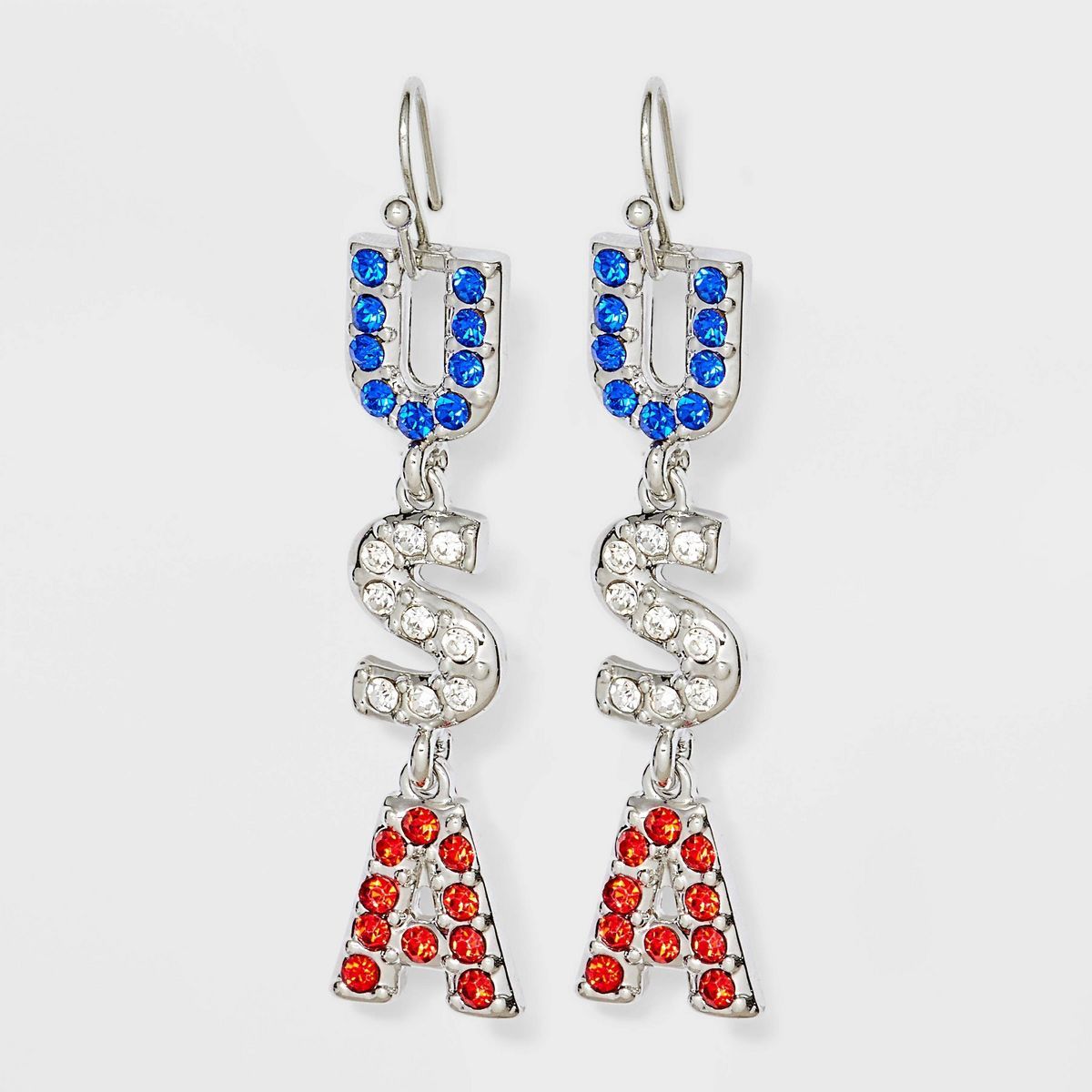 Americana "USA" Linear Drop Earrings - Red/Silver/Blue | Target