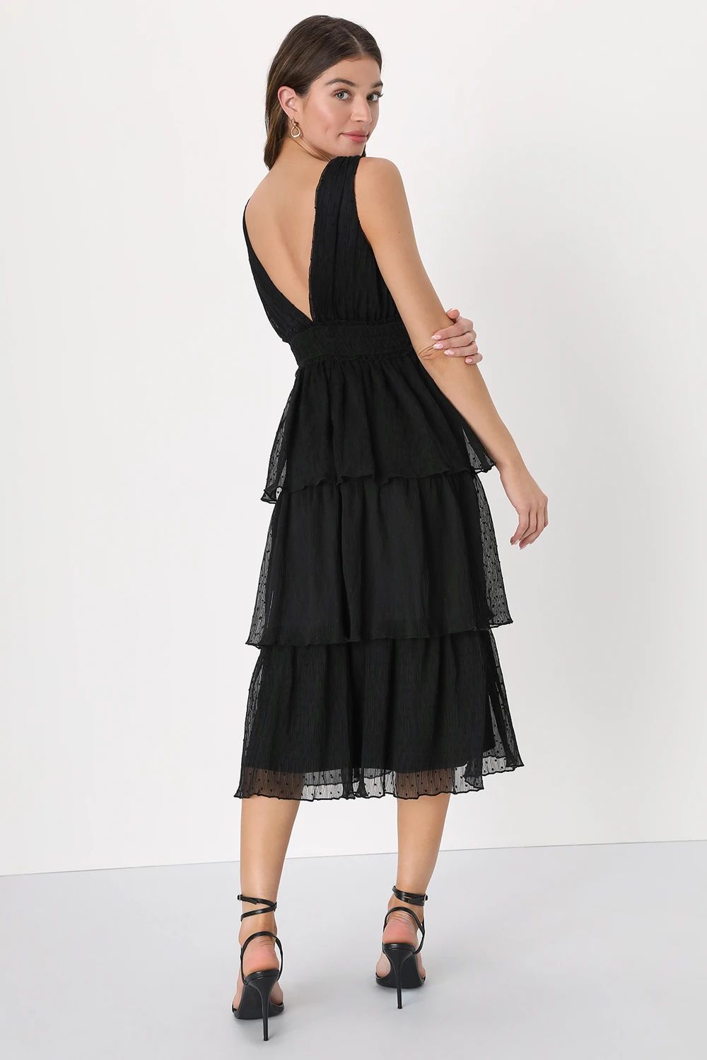 Dreamy Mood Black Textured Swiss Dot Tiered Midi Dress | Lulus (US)