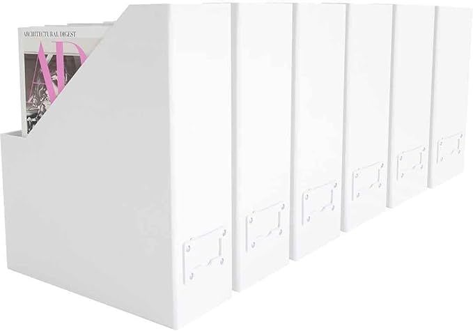 BLU MONACO Declutter in Style with a Set of 6 White Magazine File Bins with White Leather Label H... | Amazon (US)