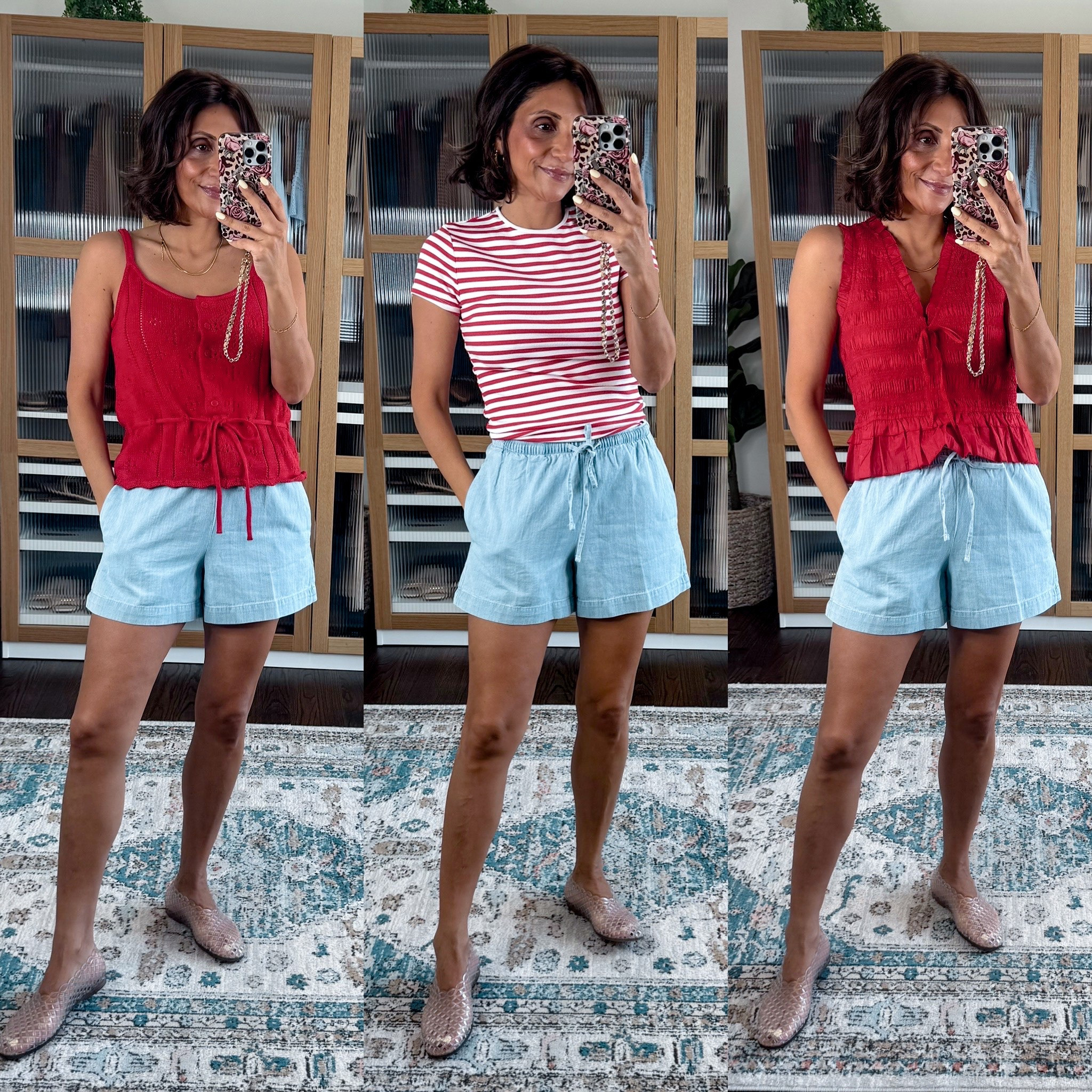 Red white and blue outfits 
Memorial Day looks 
Chambray shorts size 0 loft

#LTKootd #LTKSeasonal #LTKOver40
