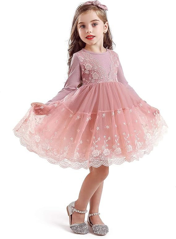 NNJXD Flower Girls Dress Girls Lace Princess Party Pageant Tulle Summer Vintage Dress | Amazon (US)