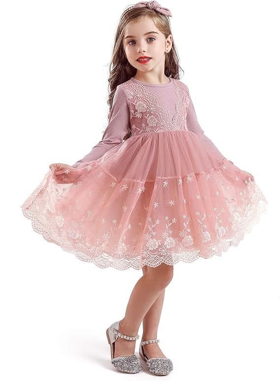 NNJXD Flower Girls Dress Girls Lace Princess Party Pageant Tulle Summer Vintage Dress | Amazon (US)
