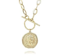POMINA Trendy Fashion Chunky Gold Coin Necklace Thick Link Chain Medallion Roman Coin Toggle Neck... | Amazon (US)