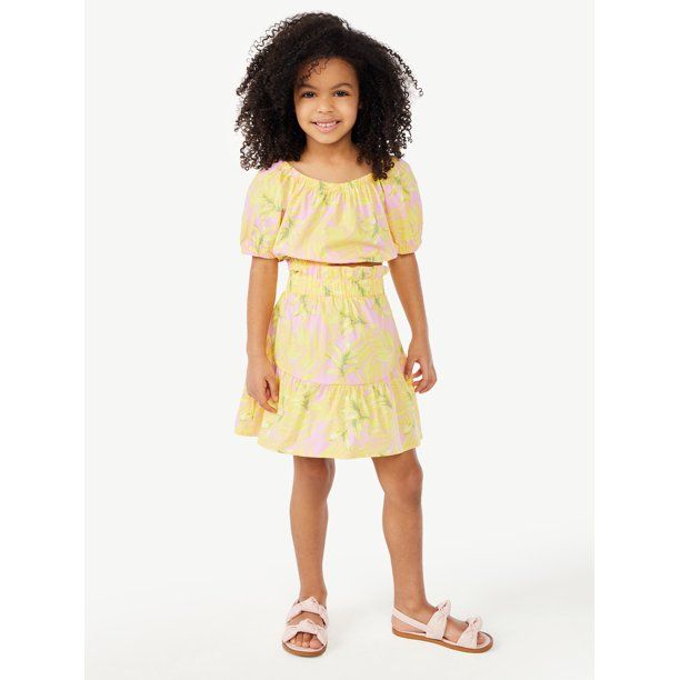 Scoop Girls Puff Sleeve Crop Top and Matching Ruffle Skirt, 2-Piece Outfit Set, Sizes 4-12 - Walm... | Walmart (US)