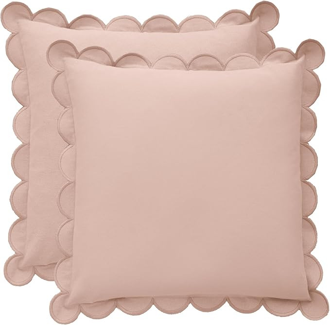 BEBE BASK Scalloped Pillow Cover - Set of 2-18 x 18 Inch - Scallop Pillow Cover - Pink Scalloped ... | Amazon (US)
