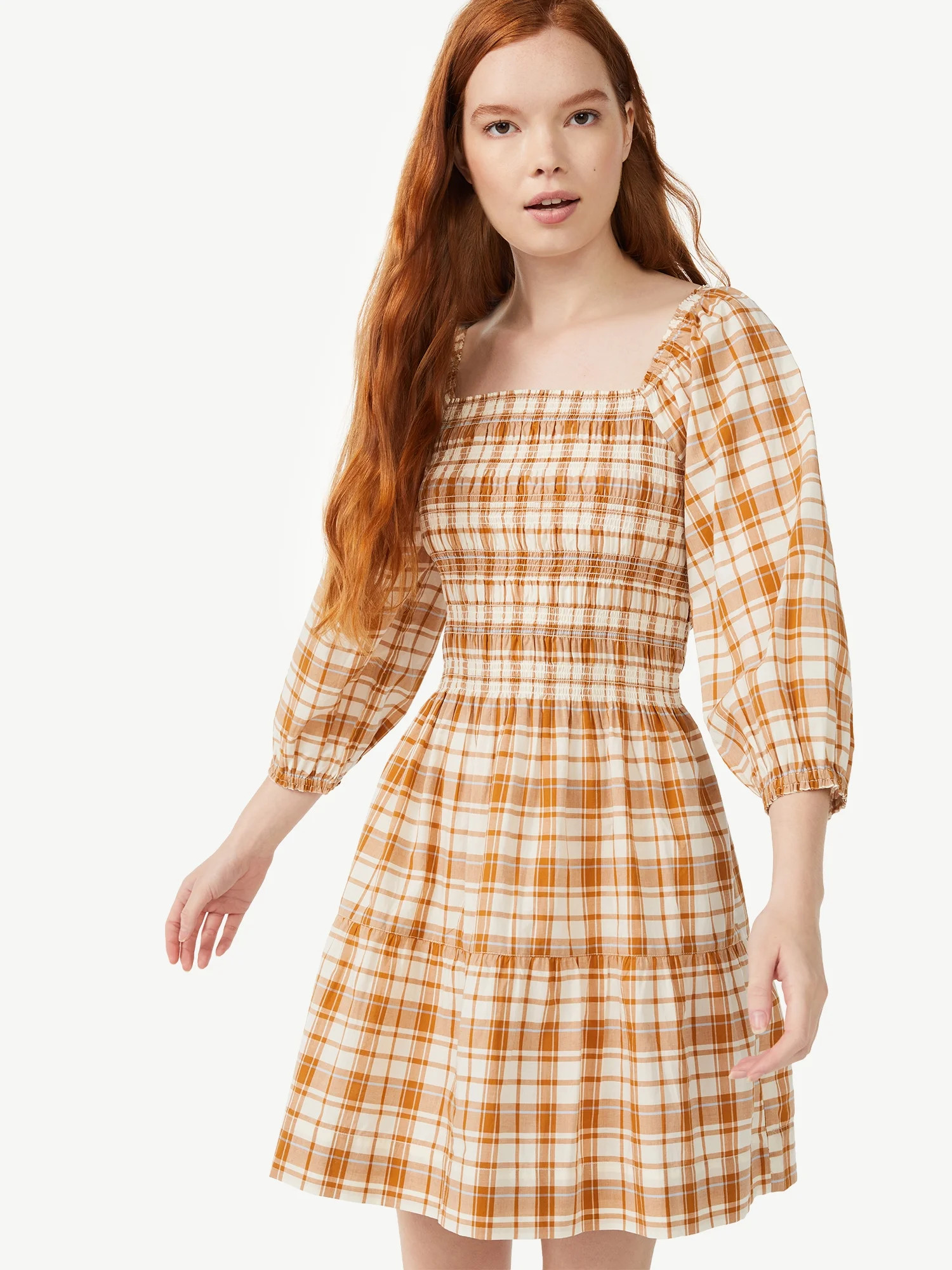 Free Assembly Women's Square Neck Smocked Mini Dress | Walmart (US)