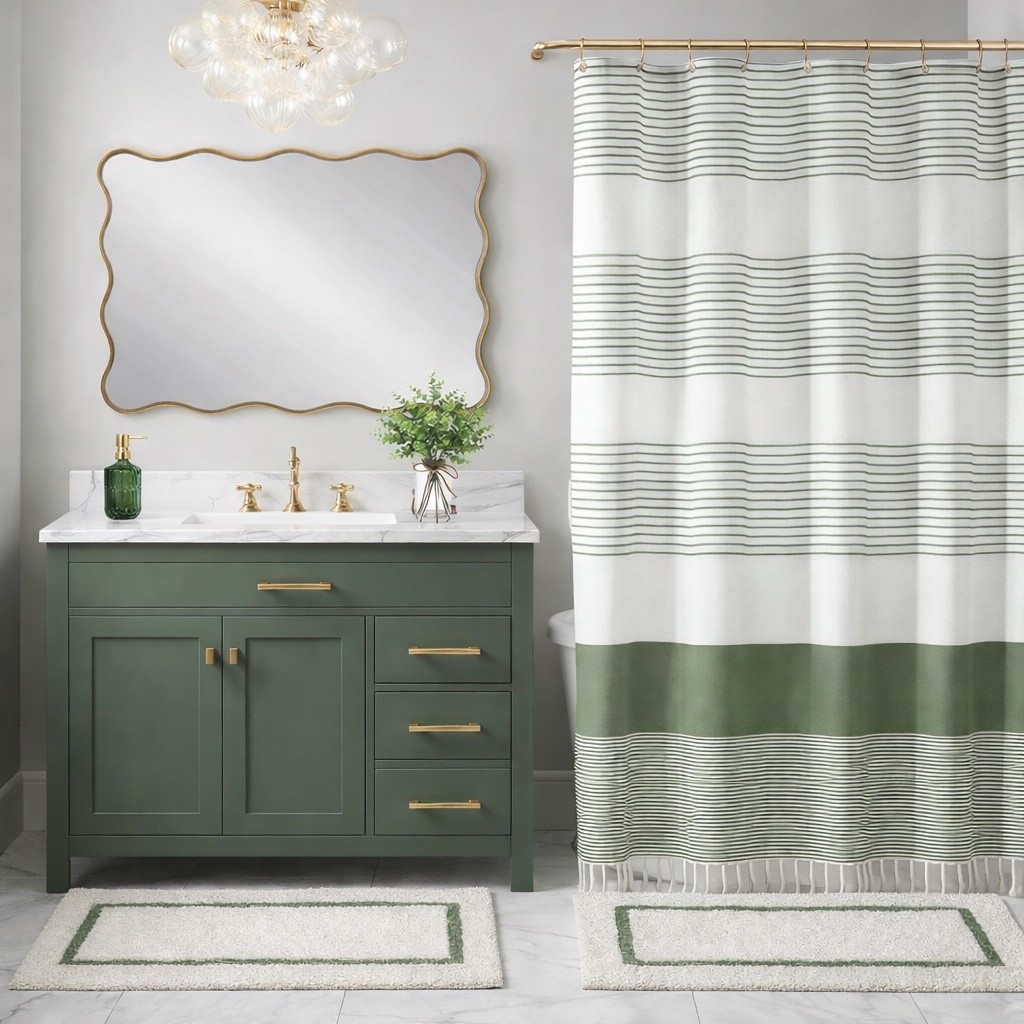 Sage Green & Gold Bathroom

Master bathroom, green bathroom accessories, gold bathroom decor, bathroom makeover, home renovation, green home decor, guest bathroom, modern bathroom, luxury spa bathroom, girls’ bathroom, women’s bathroom, modern farmhouse, chic home decor, green stripped shower curtain, bathroom lighting, bathroom vanity, gold mirror, memory foam bath mat, Pottery Barn

#LTKHome