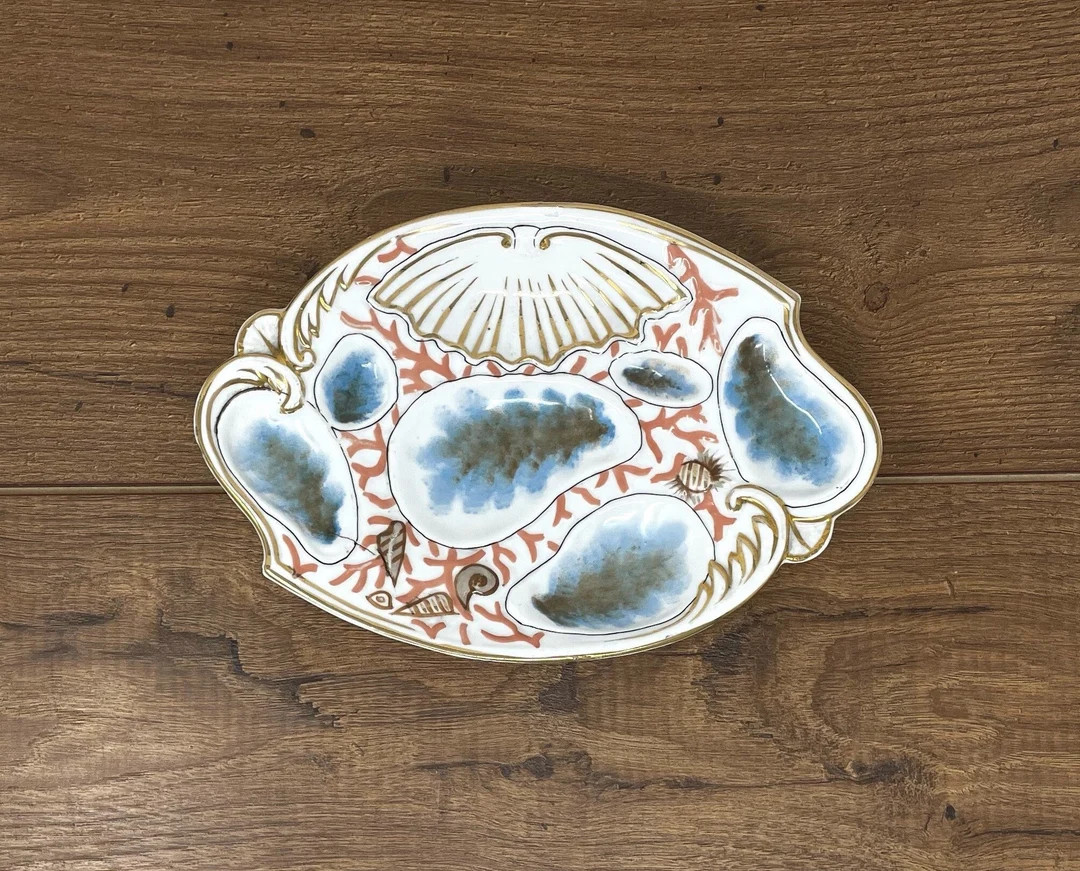 Antique Batwing Eyebrow Coral Seaweed Colorful Relief Oyster Plate | Etsy (US)