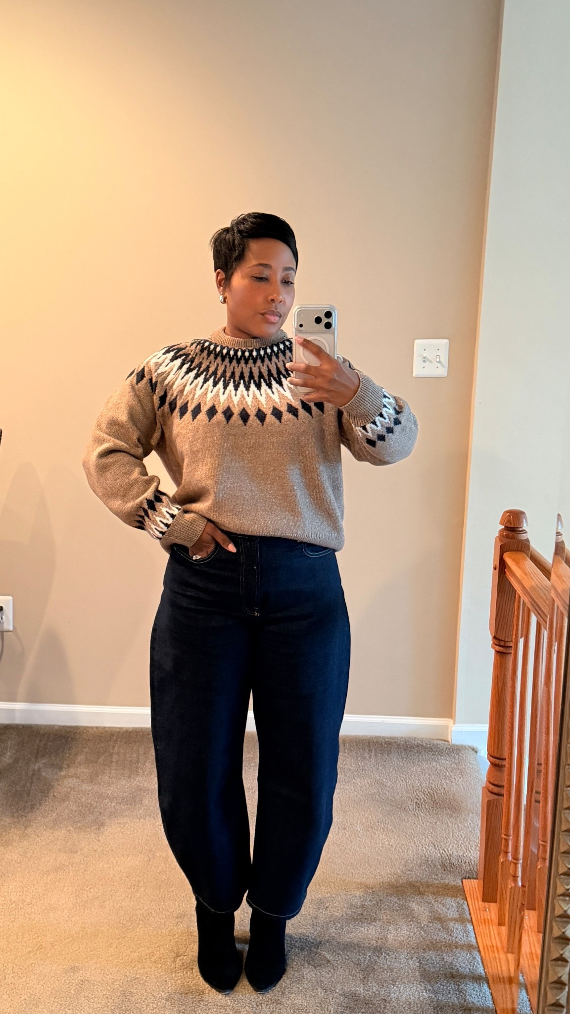 Finally found barrel jeans I like from Everlane wearing size 30 

Casual holiday outfit 
Casual winter outfit 
Fair isle sweater outfit 


#LTKOver40 #LTKSeasonal #LTKootd