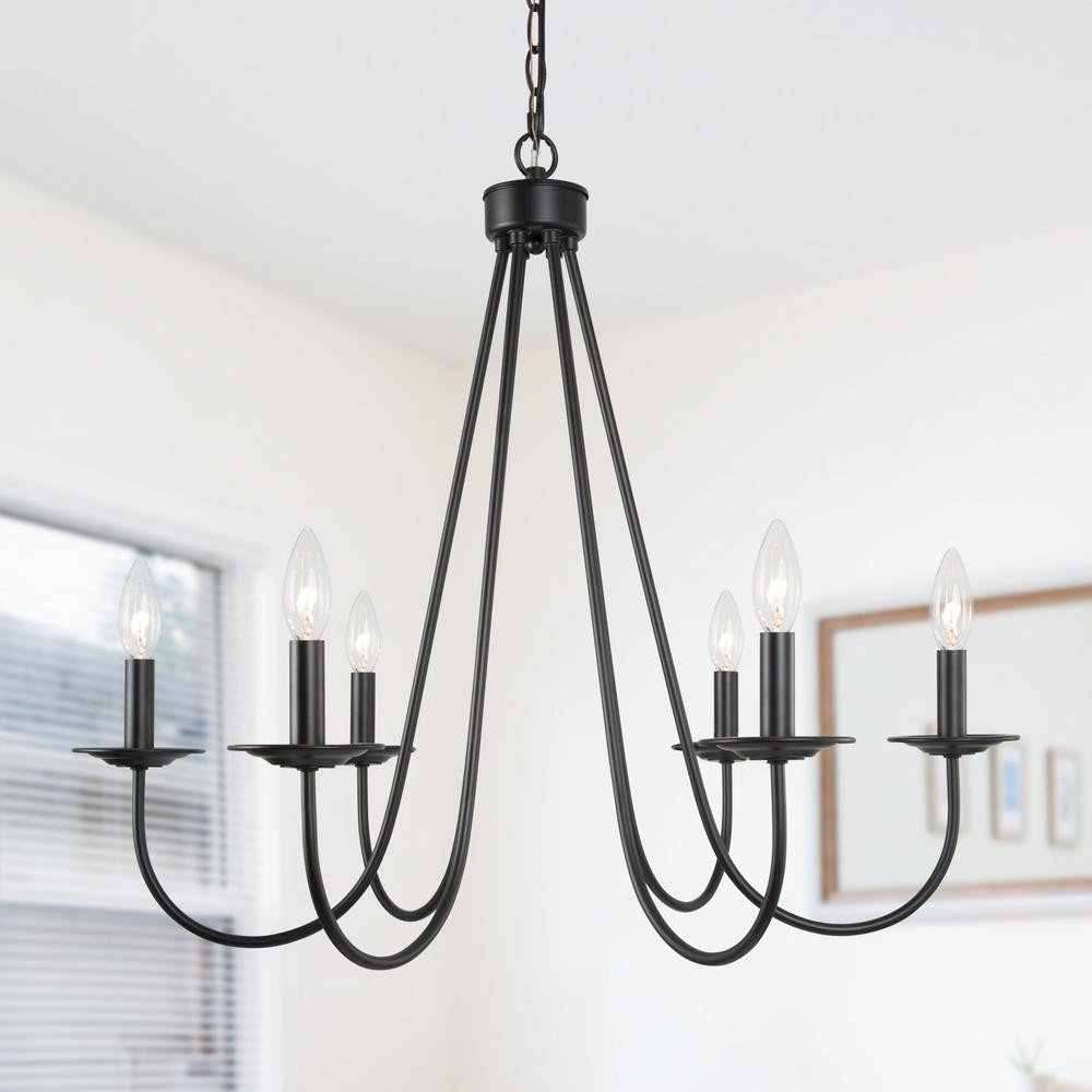Uolfin Matte Black Island Chandelier, Macie 28 in. Large 6-Light Modern Farmhouse Candlestick Chande | The Home Depot