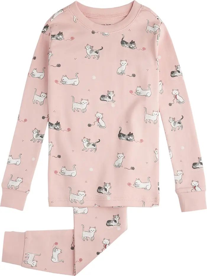 Kids' Cat Print Glow in the Dark Fitted Two-Piece Pajamas | Nordstrom