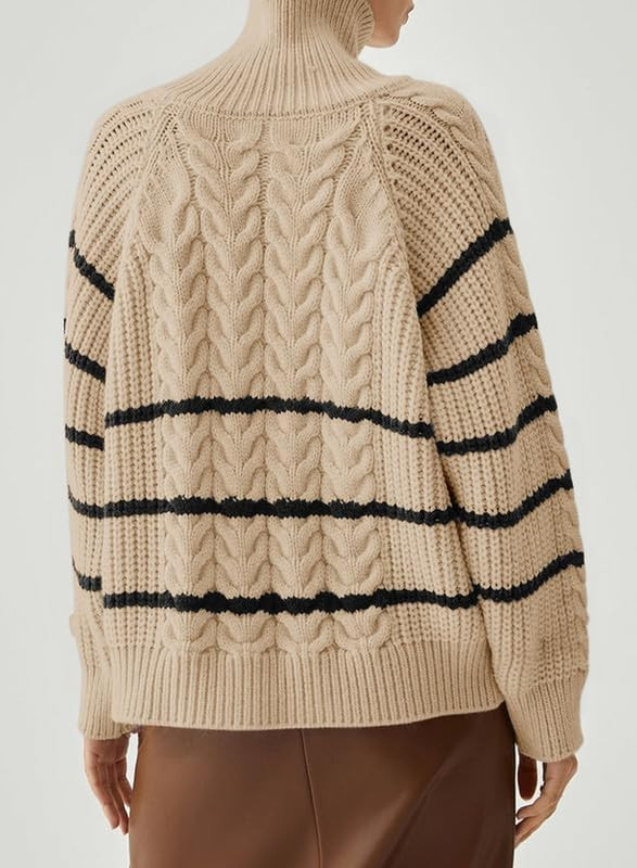 Dokotoo Women's 2024 Fall Long Sleeve Striped Sweater Open Front Chunky Cable Knit Cardigans Swea... | Amazon (US)