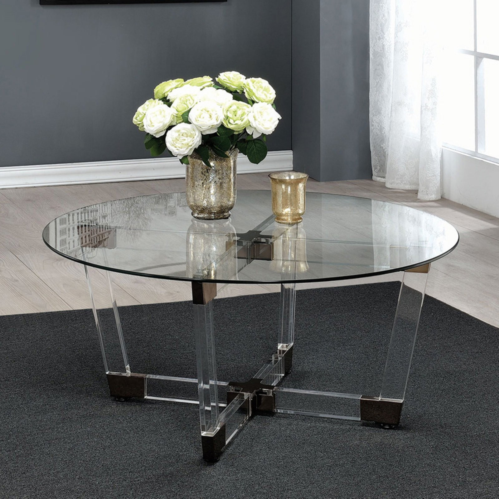 Coaster Furniture Round Glass Top Coffee Table with Clear Base | Hayneedle