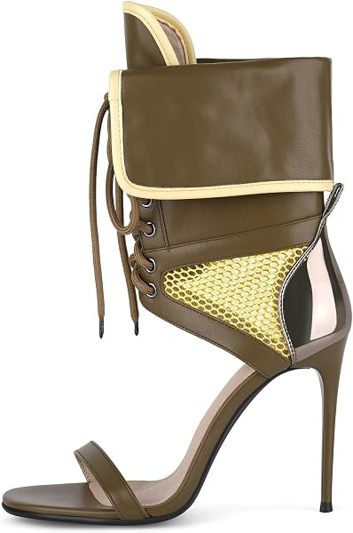 richealnini Mesh Lace Up Strappy High Heels for Women Open Toe Gladiator Sandals Boots | Amazon (US)