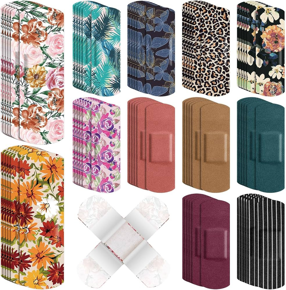 Threlaco 180 Pcs Flexible Fabric Adhesive Bandages Bulk Assorted Bandages Floral Breathable Fabri... | Amazon (US)