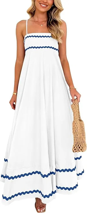 PRETTYGARDEN Women Summer Flowy Maxi Dress Casual Sleeveless Spaghetti Strap Ruffle Beach Long Dr... | Walmart (US)