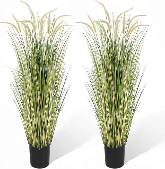KOL Artificial 5ft 2-Pack Horsetail Reed Grass, 59in Tall Artificial Indoor Outdoor Fake Grass Pl... | Amazon (US)