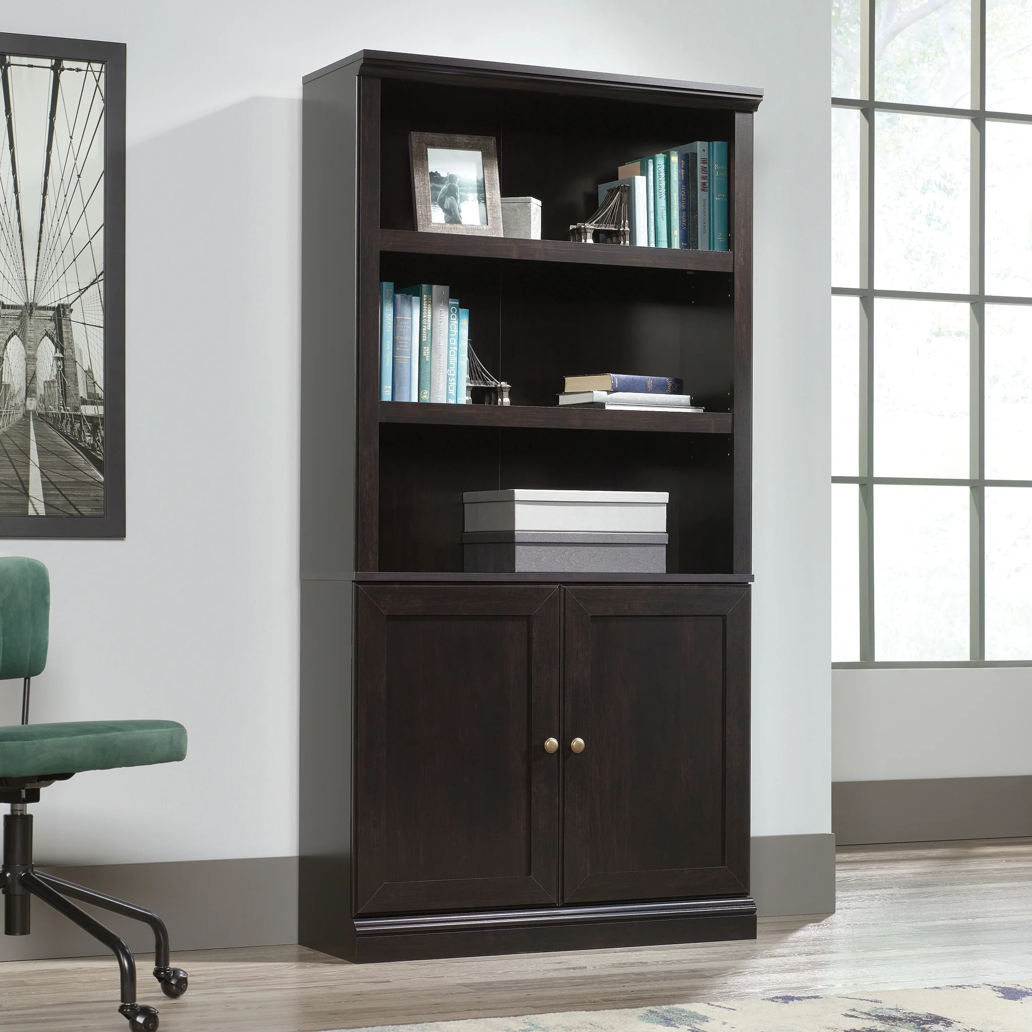 Sauder 5-Shelf Bookcase with 2 Doors, Estate Black Finish - Walmart.com | Walmart (US)