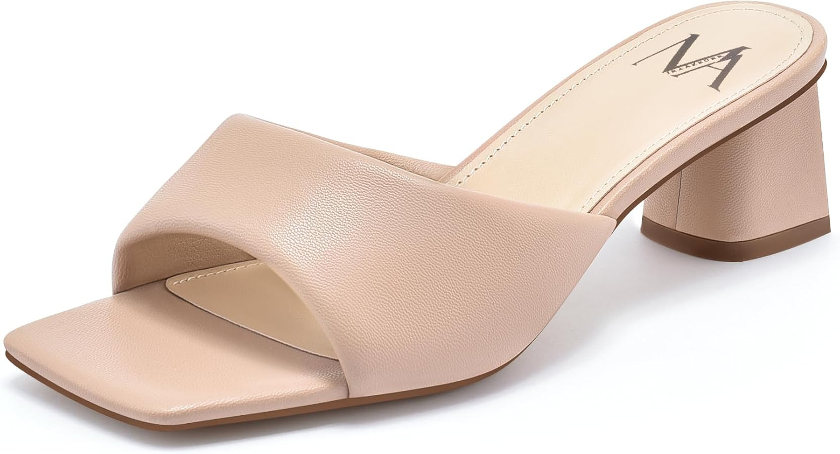 MIRAAZZURRA Heel Mules for Woman Square Open Toe Chunky Block Short Low Heel Slip on Heeled Sanda... | Amazon (US)