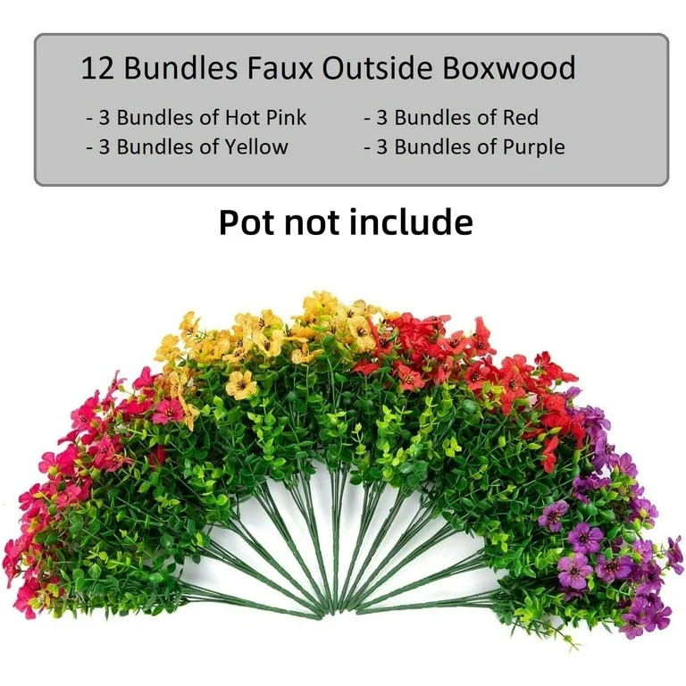Scidweet 12 Bundles Artificial Flowers Outdoor, Fake Faux Silk Flowers for Patio Porch Garden Yar... | Walmart (US)