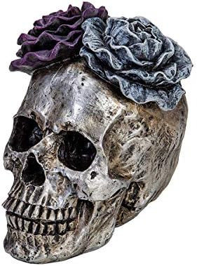 Halloween Skull Statues Home Decor Day of Dead Purple Grey Rose Silver Skull Resin Figurine Flowe... | Amazon (US)