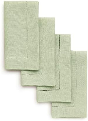 Solino Home Linen Dinner Napkins – Sage Green Set of 4, 20 x 20 Inch, Classic Hemstitch Linen Napkin | Amazon (US)