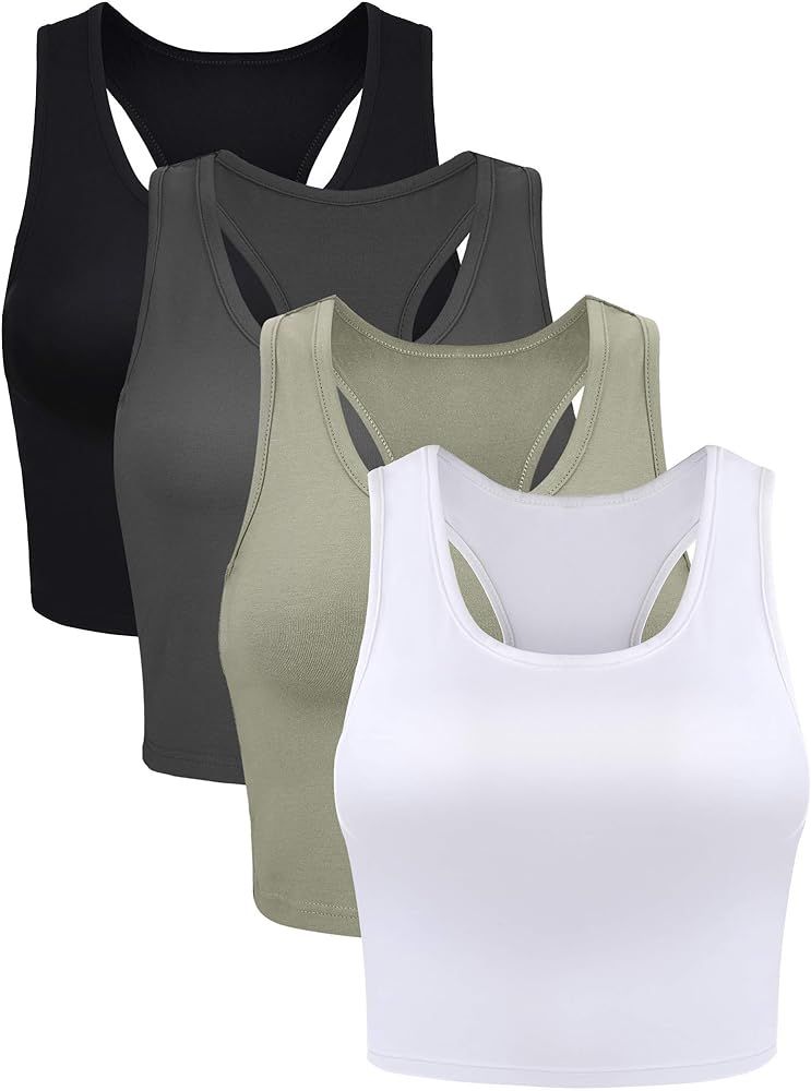 Geyoga 4 Pieces Basic Workout Crop Tank Tops Sleeveless Racerback Sport Tank Top for Women Yoga Runn | Amazon (US)